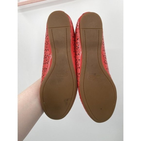Coach Carsin Red Patented Leather Eyelet Slip On Women 9 Scalloped Ballet Flats - Picture 7 of 7
